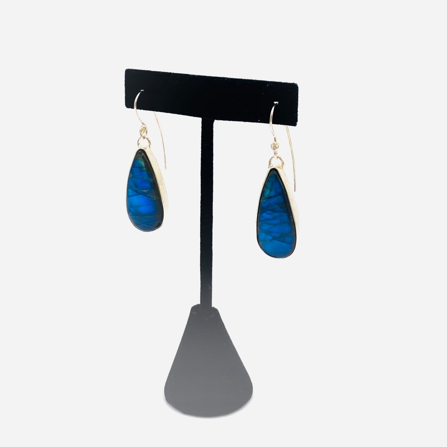 Labradorite Earrings Bezel Set in Sterling Silver