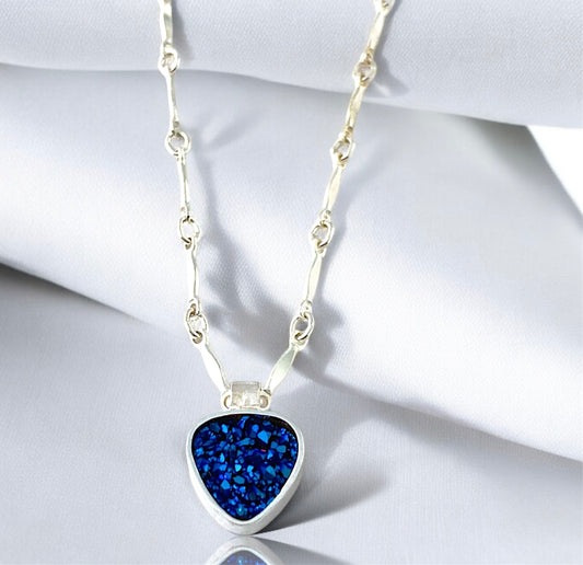 Delicate Blue Druzy Sterling Silver Necklace