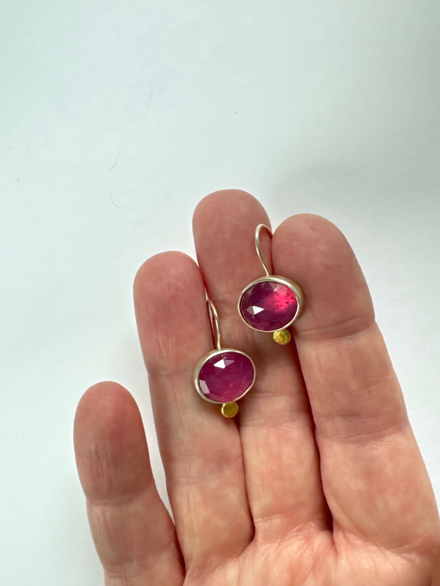 Pink Sapphire Earrings in Sterling Silver with Gold Detail