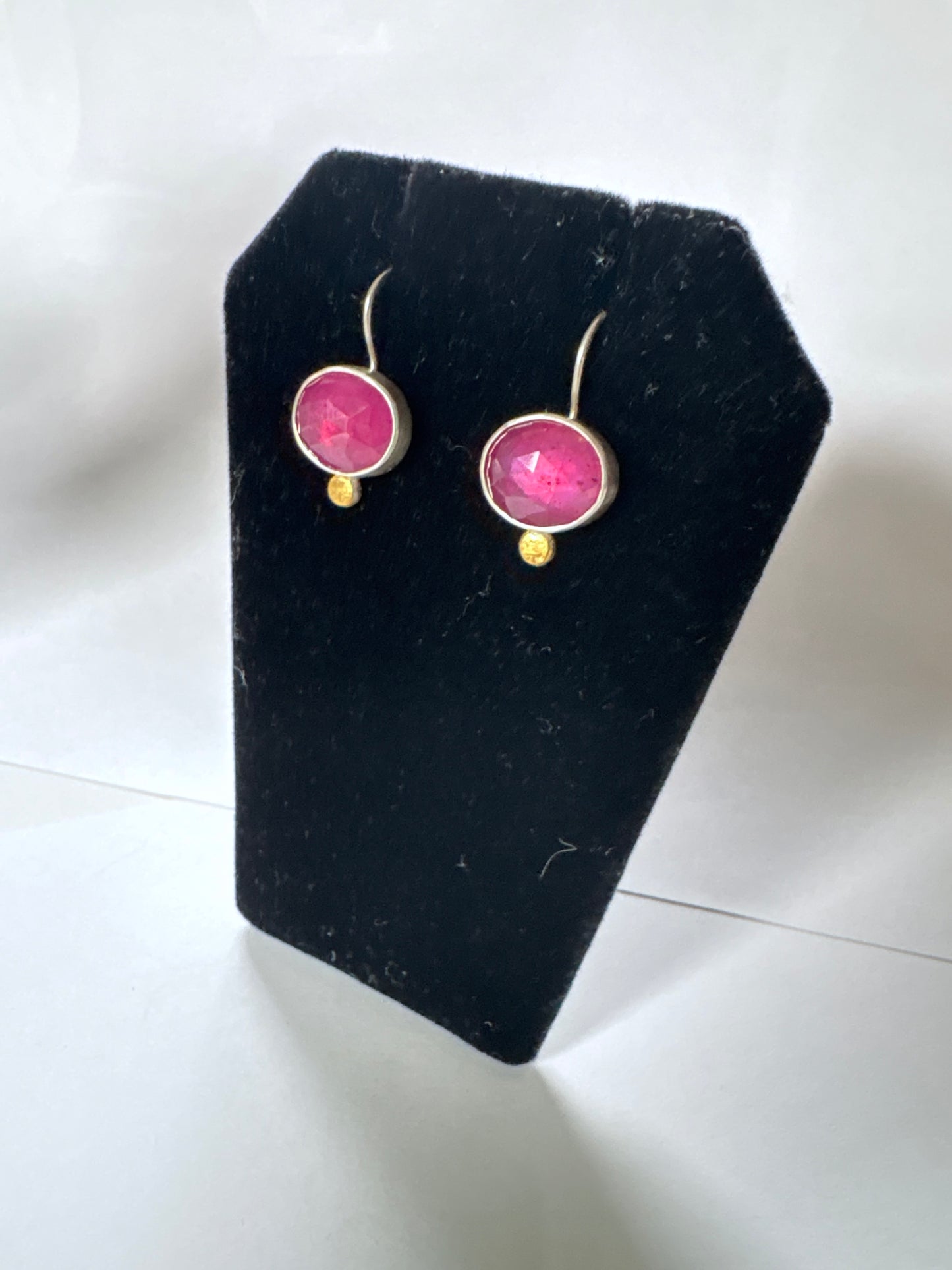 Pink Sapphire Earrings in Sterling Silver with Gold Detail