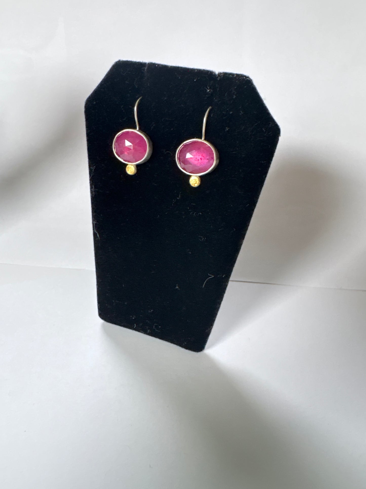 Pink Sapphire Earrings in Sterling Silver with Gold Detail