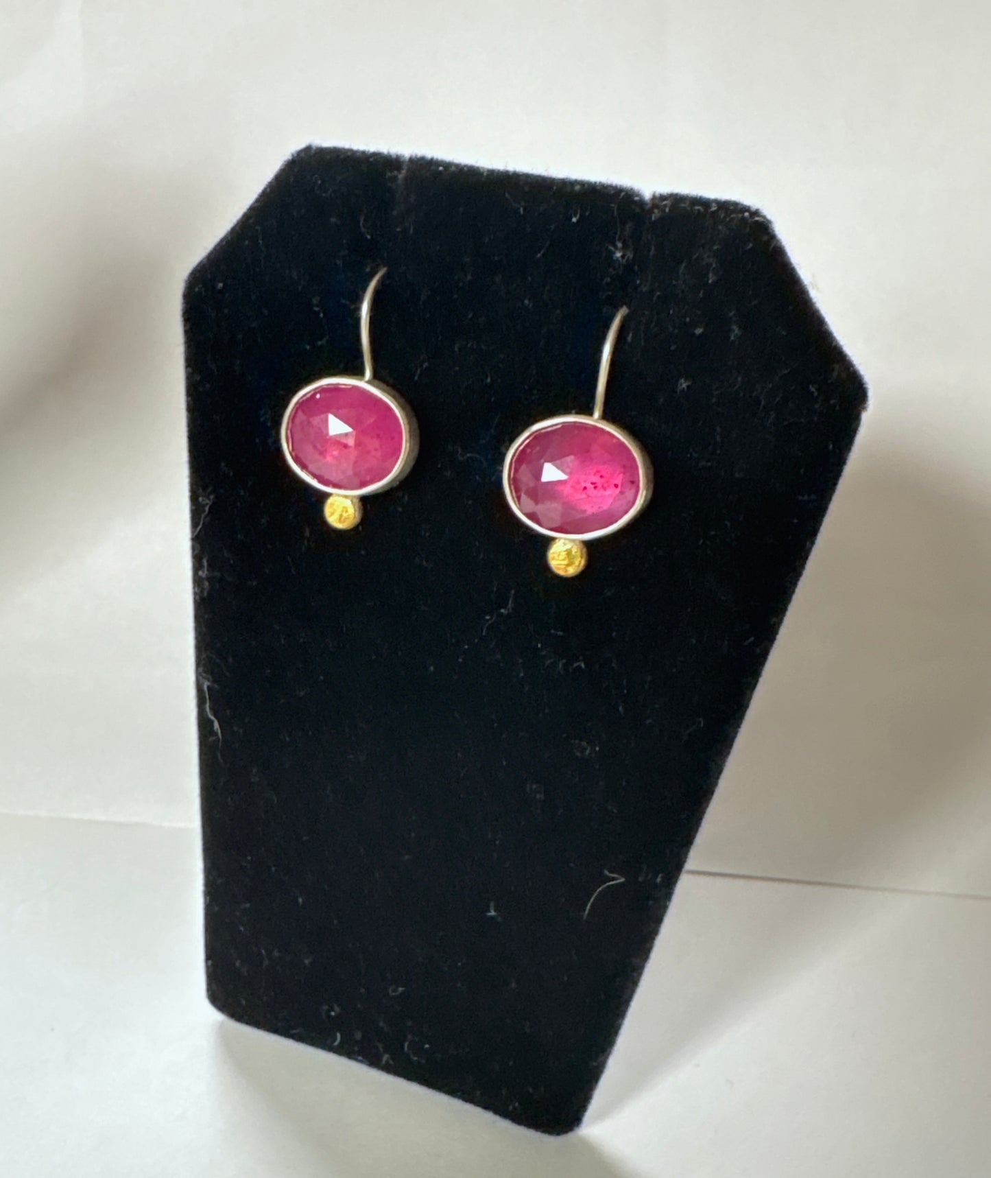 Pink Sapphire Earrings in Sterling Silver with Gold Detail