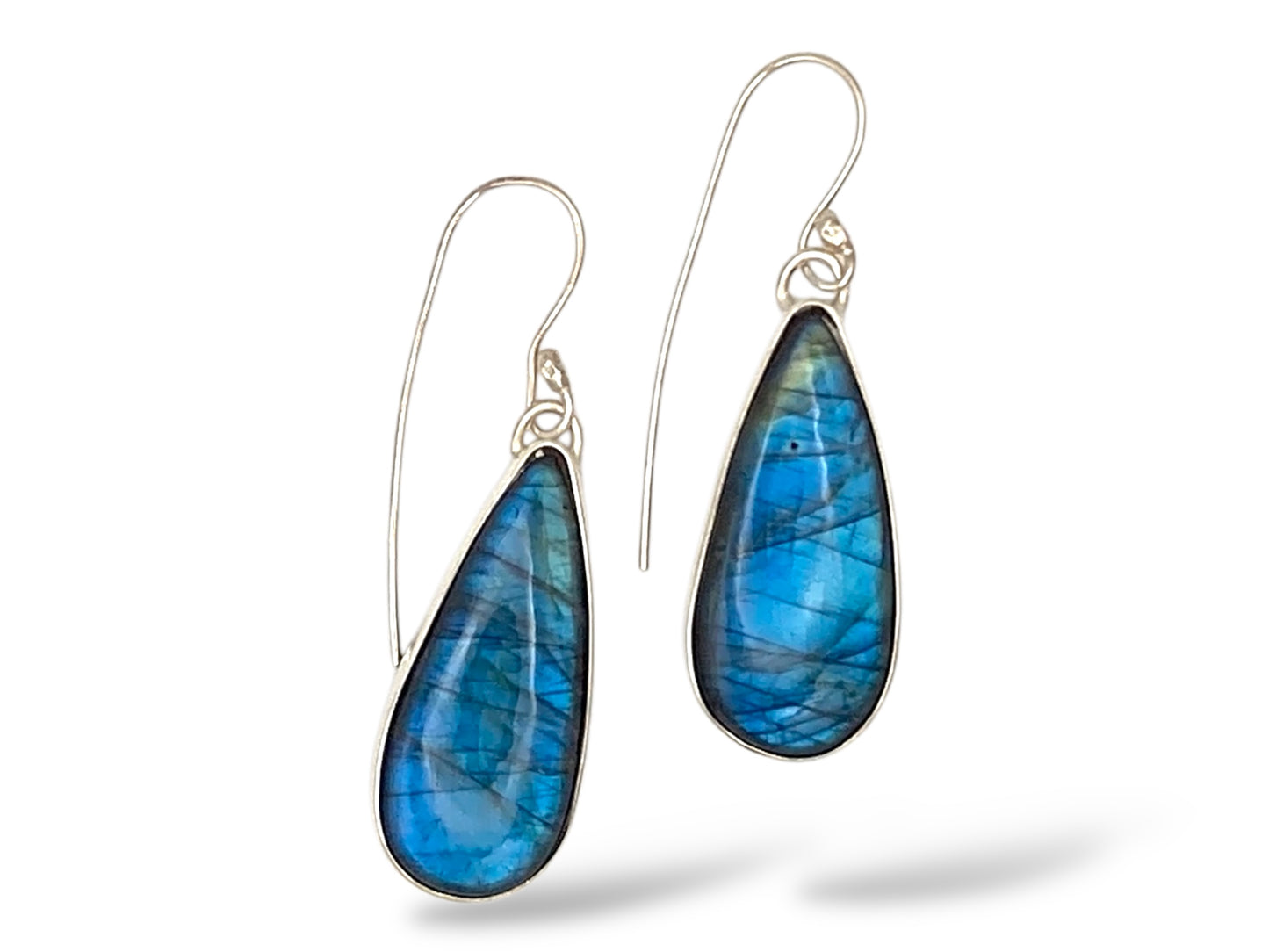 Labradorite Earrings Bezel Set in Sterling Silver