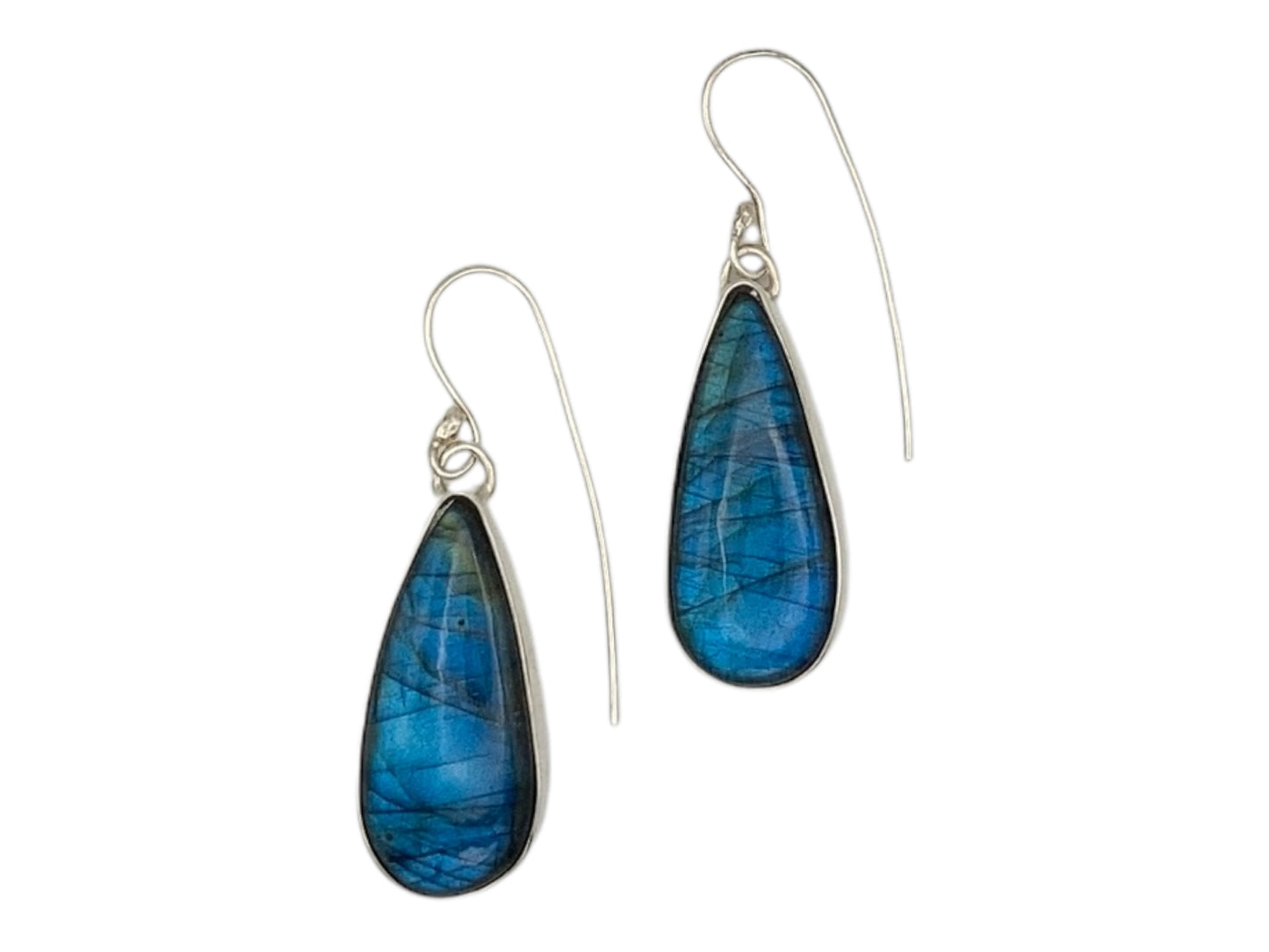 Labradorite Earrings Bezel Set in Sterling Silver