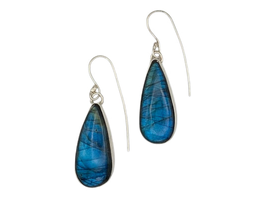 Labradorite Earrings Bezel Set in Sterling Silver