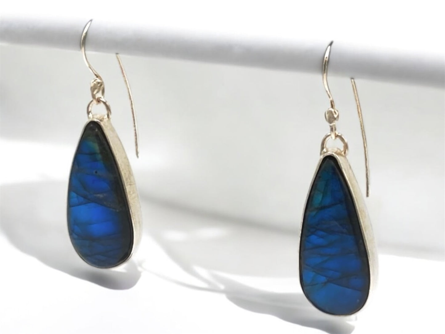 Labradorite Earrings Bezel Set in Sterling Silver